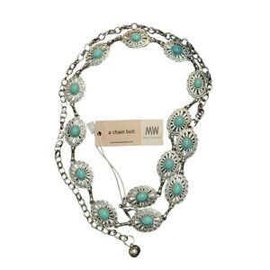 Southwestern Turquoise & Silver Chain Belt - Adjustable Length - MW Brand NWT